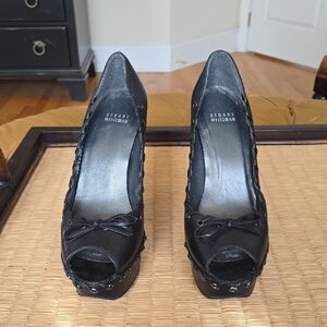 Stuart Weitzman Black Platform Peep Toe Heels